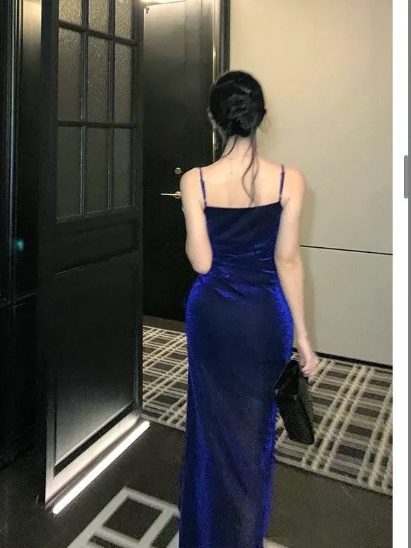 Modest Mermaid Spaghetti Strap Royal Blue Sequin 21st Birthday Elegant Outfit Formal Wedding Guest Dresses N4015