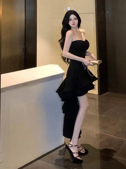 Robes de soirée sexy noires taille haute et basse, col cœur, pour 21ème anniversaire, tenues élégantes, robes d'invitée de mariage N4020