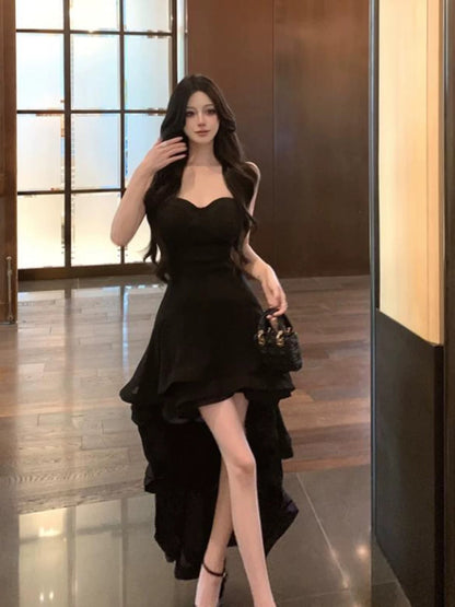 Robes de soirée sexy noires taille haute et basse, col cœur, pour 21ème anniversaire, tenues élégantes, robes d'invitée de mariage N4020