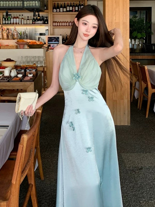 Elegante Meerjungfrauen-Abschlussballkleider mit Neckholder und Schlitz aus Chiffon, langes Abendkleid N4029
