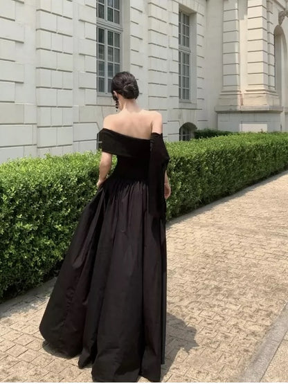 Sexy A Line Off The Shoulder 18th Birthday Elegant Outfit Summer Black Wedding Guest Dresses N4030