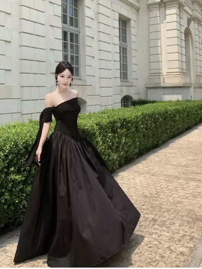 Sexy A Line Off The Shoulder 18th Birthday Elegant Outfit Summer Black Wedding Guest Dresses N4030