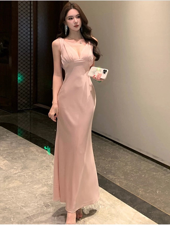 Sexy Mermaid V Neck Pink 18th Birthday Elegant Outfit Summer Wedding Guest Dresses N4033