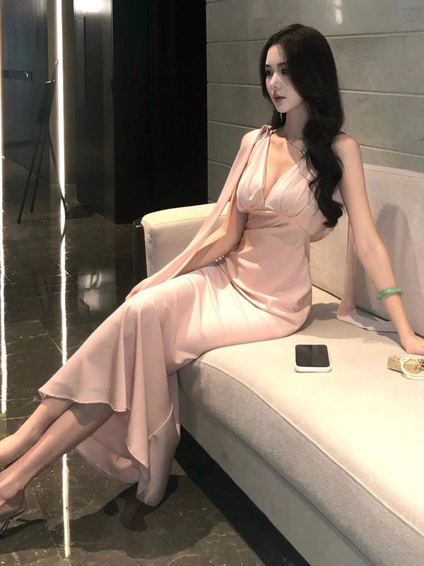 Sexy Mermaid V Neck Pink 18th Birthday Elegant Outfit Summer Wedding Guest Dresses N4033