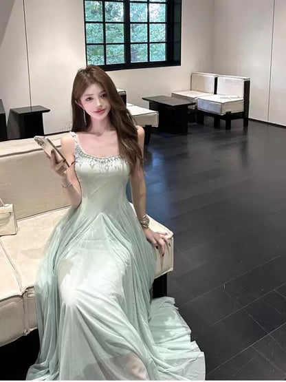 Robe trapèze sexy en mousseline vert menthe à col carré pour le 18e anniversaire, tenue élégante, robes d'invitée pour mariage d'été N4034