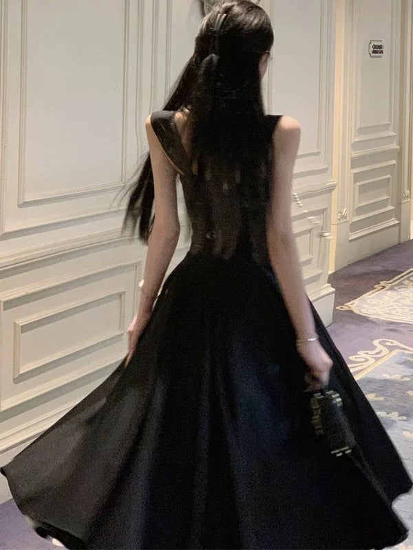 A line Square Neck Black Tea Length 21st Birthday Elegant Outfit Summer Wedding Guest Dresses N4036