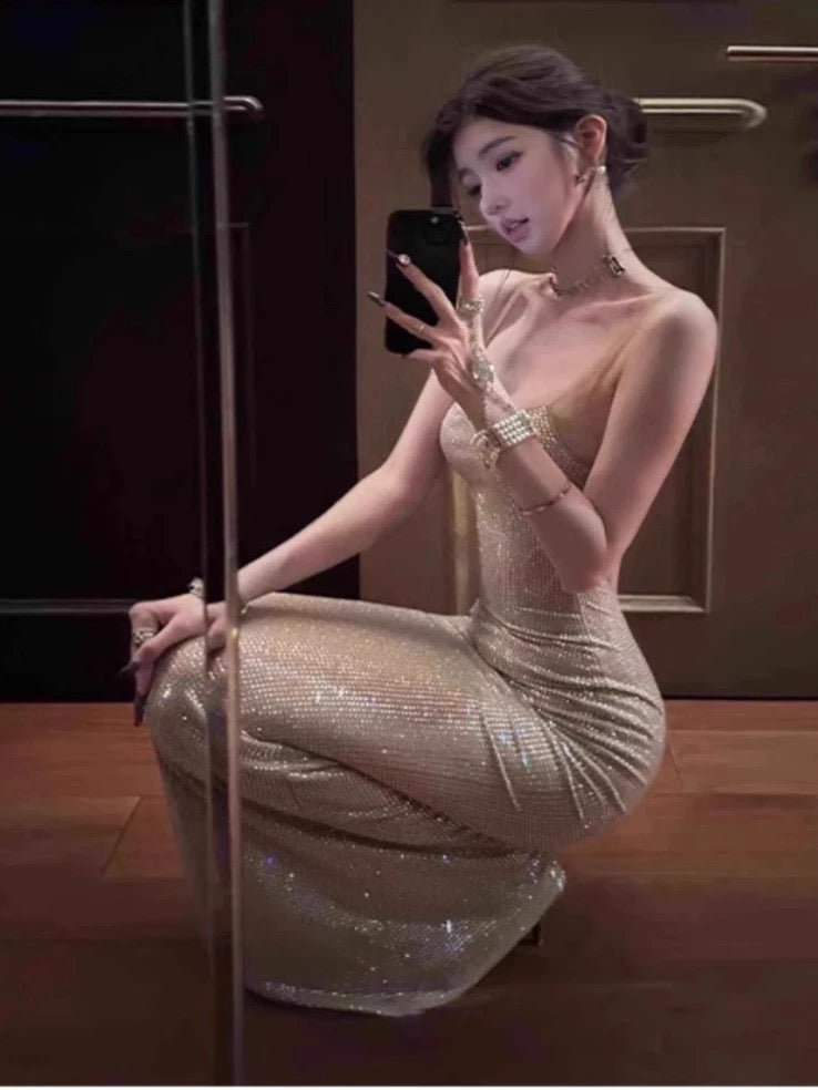 Robe Sirène Sexy à Bretelles Fines, Paillettes et Dos Nu, Tenue Élégante pour 18ème Anniversaire, Robes d'Invitée de Mariage d'Été N4037