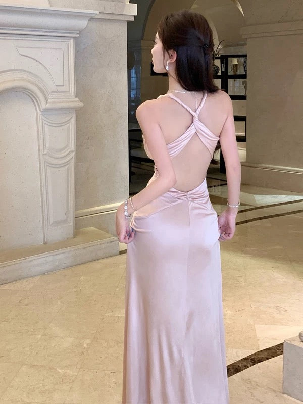 Robe de sirène sexy, col en V, rose, dos nu, pour 18e anniversaire, élégante, pour invitée de mariage estival N4039
