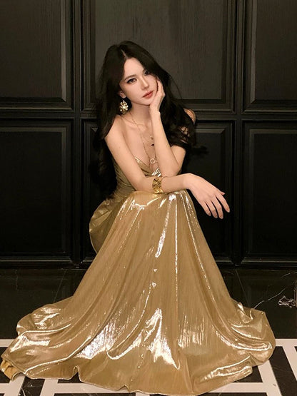 Sexy A-Linie Sweetheart Gold Pailletten zum 18. Geburtstag Elegantes Outfit Sommer Hochzeitsgastkleider N4041