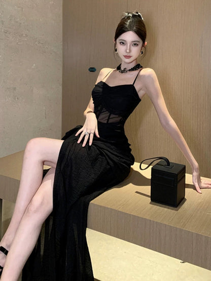 Sexy Mermaid Spaghetti Strap Black Tie 18th Birthday Elegant Outfit Summer Wedding Guest Dresses N4045
