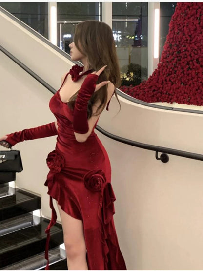 Meerjungfrau Spaghetti-Träger Burgund 18. Geburtstag Elegantes Outfit Abschlussball Hochzeitsgastkleider N4053