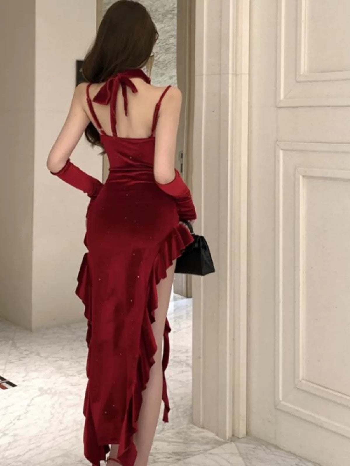 Meerjungfrau Spaghetti-Träger Burgund 18. Geburtstag Elegantes Outfit Abschlussball Hochzeitsgastkleider N4053