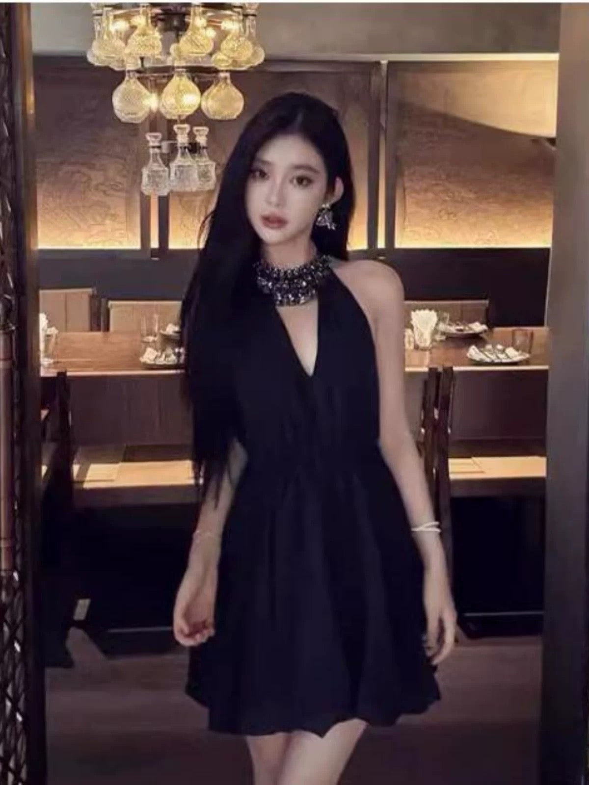 Mini robe de soirée noire sexy coupe trapèze, robes de cocktail de rentrée N4054