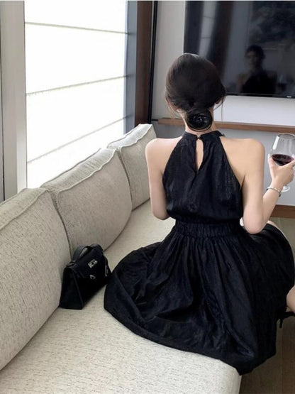 Mini robe de soirée noire sexy coupe trapèze, robes de cocktail de rentrée N4054
