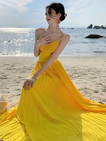 A line Spaghetti Strap Yellow Chiffon Prom Dress 21st Birthday Elegant Outfit Summer Wedding Guest Dresses N4056
