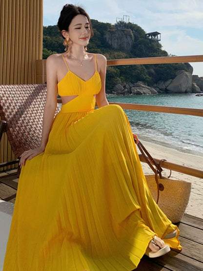 A line Spaghetti Strap Yellow Chiffon Prom Dress 21st Birthday Elegant Outfit Summer Wedding Guest Dresses N4056