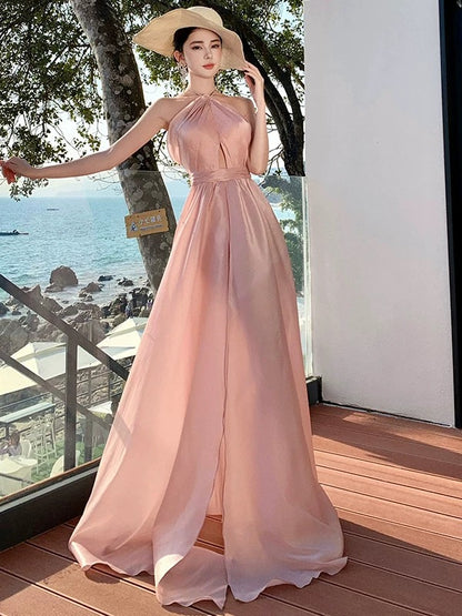 A-Linien Neckholder erröten rosa rückenfreies elegantes Outfit zum 18. Geburtstag Ball Brautjungfernkleider N4057