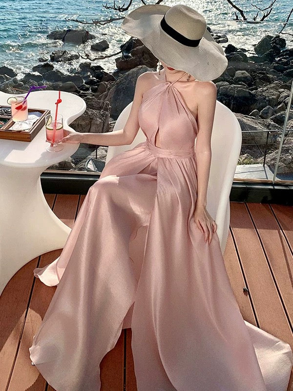 A-Linien Neckholder erröten rosa rückenfreies elegantes Outfit zum 18. Geburtstag Ball Brautjungfernkleider N4057