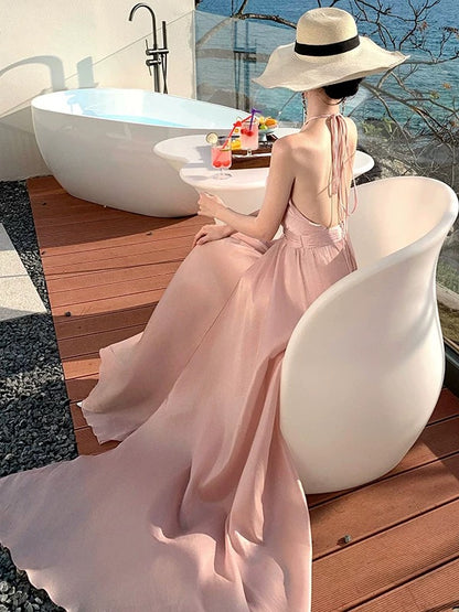 A-Linien Neckholder erröten rosa rückenfreies elegantes Outfit zum 18. Geburtstag Ball Brautjungfernkleider N4057