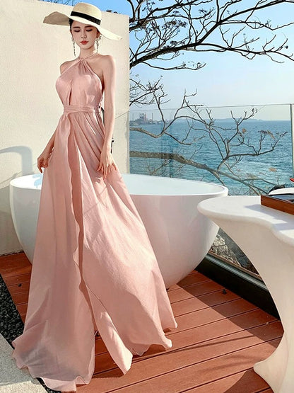 A-Linien Neckholder erröten rosa rückenfreies elegantes Outfit zum 18. Geburtstag Ball Brautjungfernkleider N4057