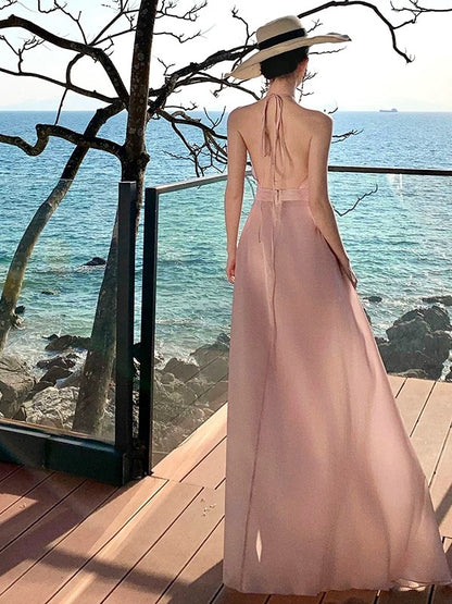 A-Linien Neckholder erröten rosa rückenfreies elegantes Outfit zum 18. Geburtstag Ball Brautjungfernkleider N4057