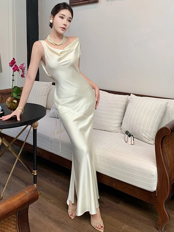 Robe de bal sirène en satin à col bénitier, tenue élégante pour 21e anniversaire, robes d'invitée de mariage d'été N4074
