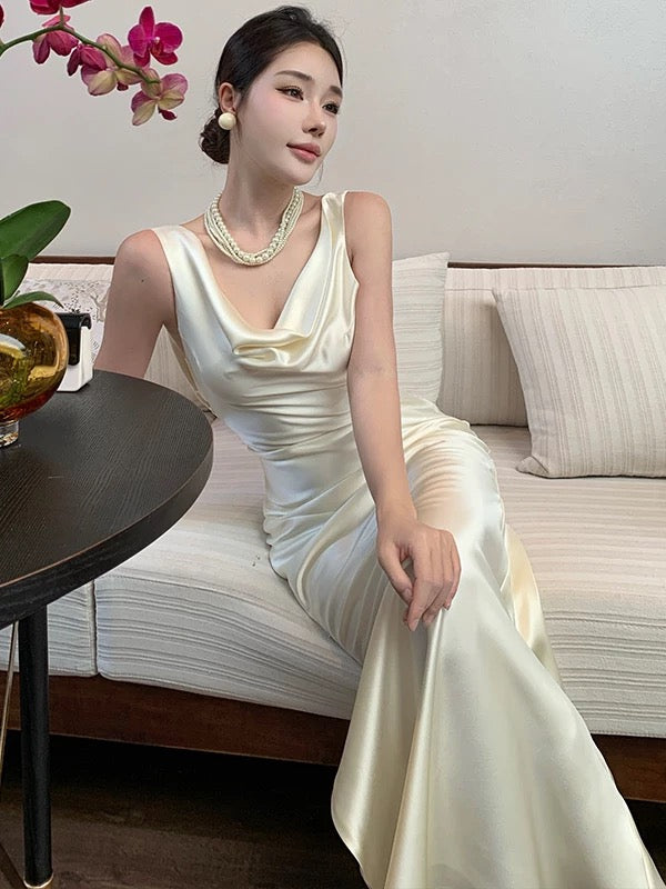 Robe de bal sirène en satin à col bénitier, tenue élégante pour 21e anniversaire, robes d'invitée de mariage d'été N4074