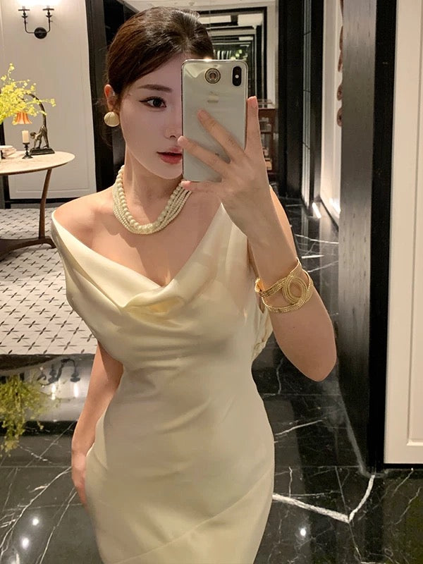 Robe de bal sirène en satin à col bénitier, tenue élégante pour 21e anniversaire, robes d'invitée de mariage d'été N4074