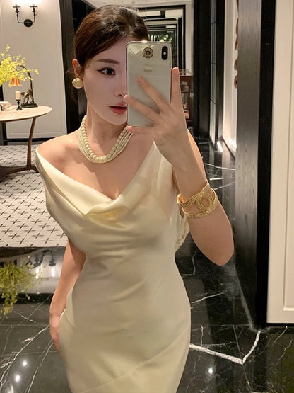 Robe de bal sirène en satin à col bénitier, tenue élégante pour 21e anniversaire, robes d'invitée de mariage d'été N4074