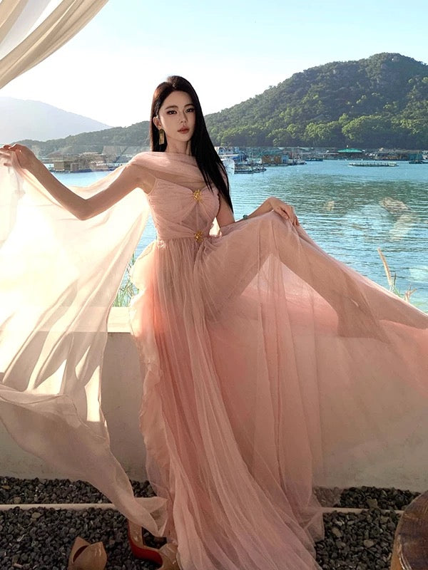 Sexy A-Linie Sweetheart Rosa Tüll 21. Geburtstag Elegantes Outfit Sommer Hochzeitsgastkleider N4079