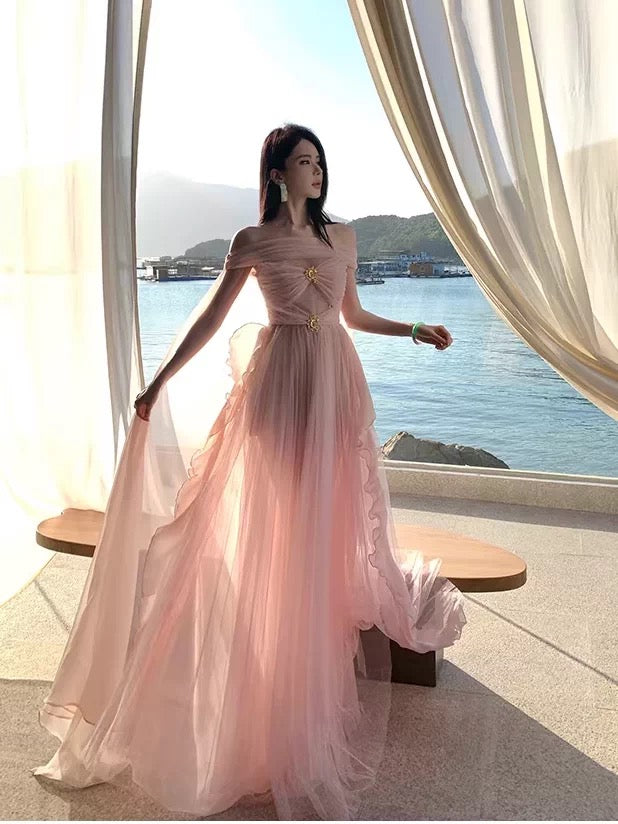 Sexy A-Linie Sweetheart Rosa Tüll 21. Geburtstag Elegantes Outfit Sommer Hochzeitsgastkleider N4079