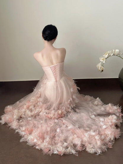 Modest Mermaid Strapless Pink With Flowers Long Floor Length Evening Dresses Inspo Evening Outfits RB5166