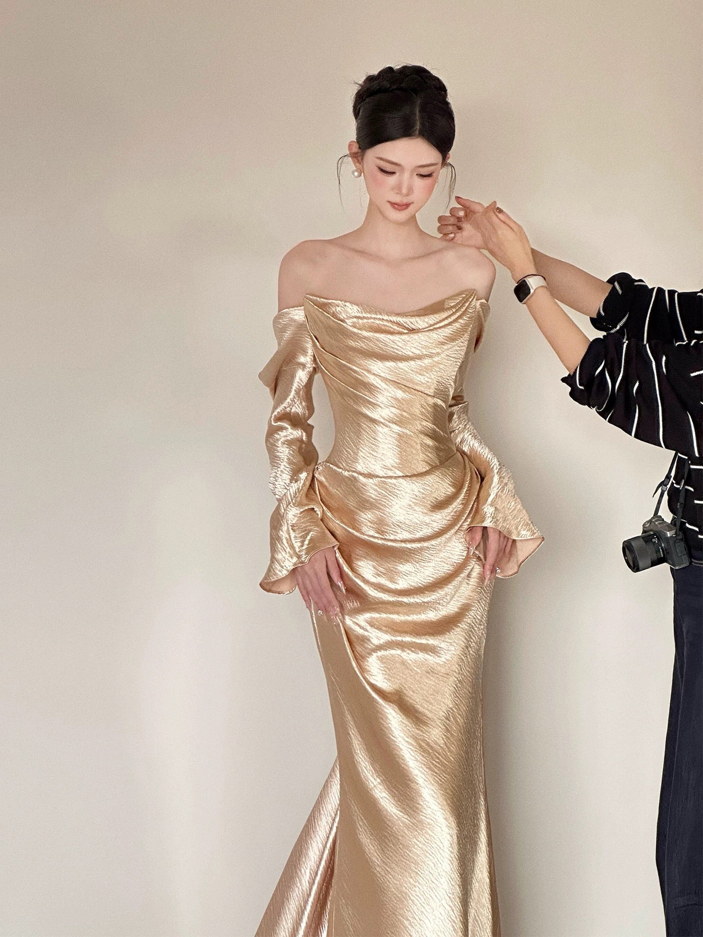 Simple Mermaid Strapless With Long Sleeves Long Prom Evening Dresses Inspo Party Outfits RB5222