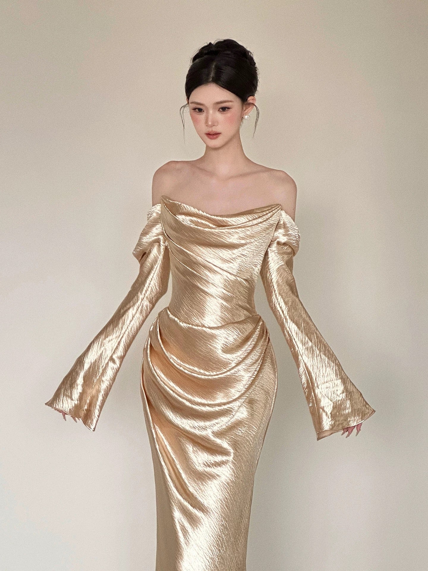 Simple Mermaid Strapless With Long Sleeves Long Prom Evening Dresses Inspo Party Outfits RB5222
