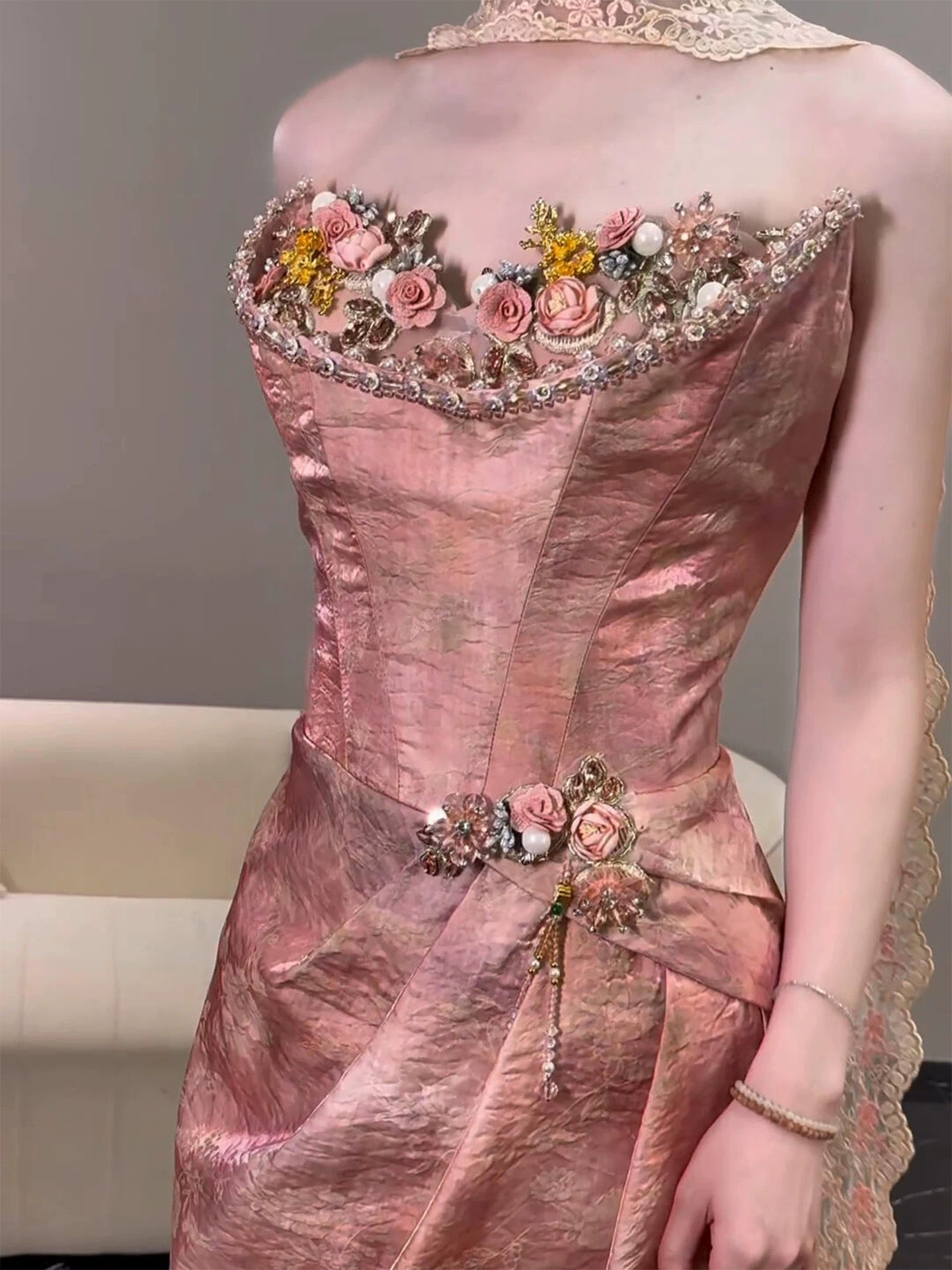 Pretty Women's Mermaid Strapless Pink Satin Maxi Dress Date Night Evening Outfit Semi Formal Prom Dresses RB5228