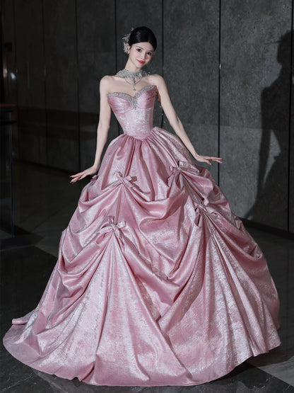 Glittery Prom Dress Ball Gown Sweetheart Pink With Beading Floor Length Quinceanera Dresses Party Formal Outfits RB5233