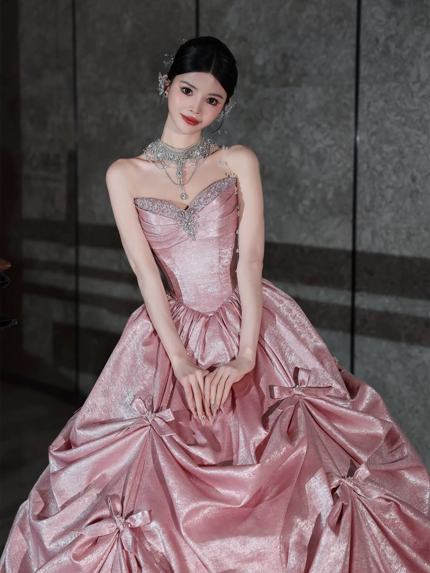 Glittery Prom Dress Ball Gown Sweetheart Pink With Beading Floor Length Quinceanera Dresses Party Formal Outfits RB5233