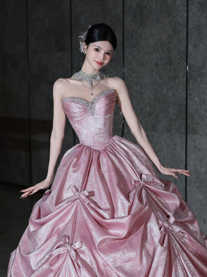 Glittery Prom Dress Ball Gown Sweetheart Pink With Beading Floor Length Quinceanera Dresses Party Formal Outfits RB5233