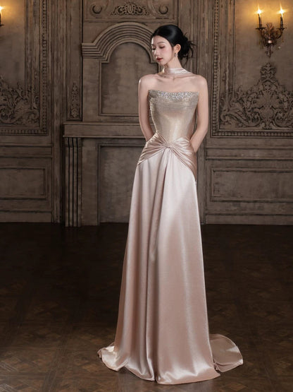 Modest Mermaid Strapless With Beading Pink Long Prom Evening Dresses Inspo Party Outfits RB5234