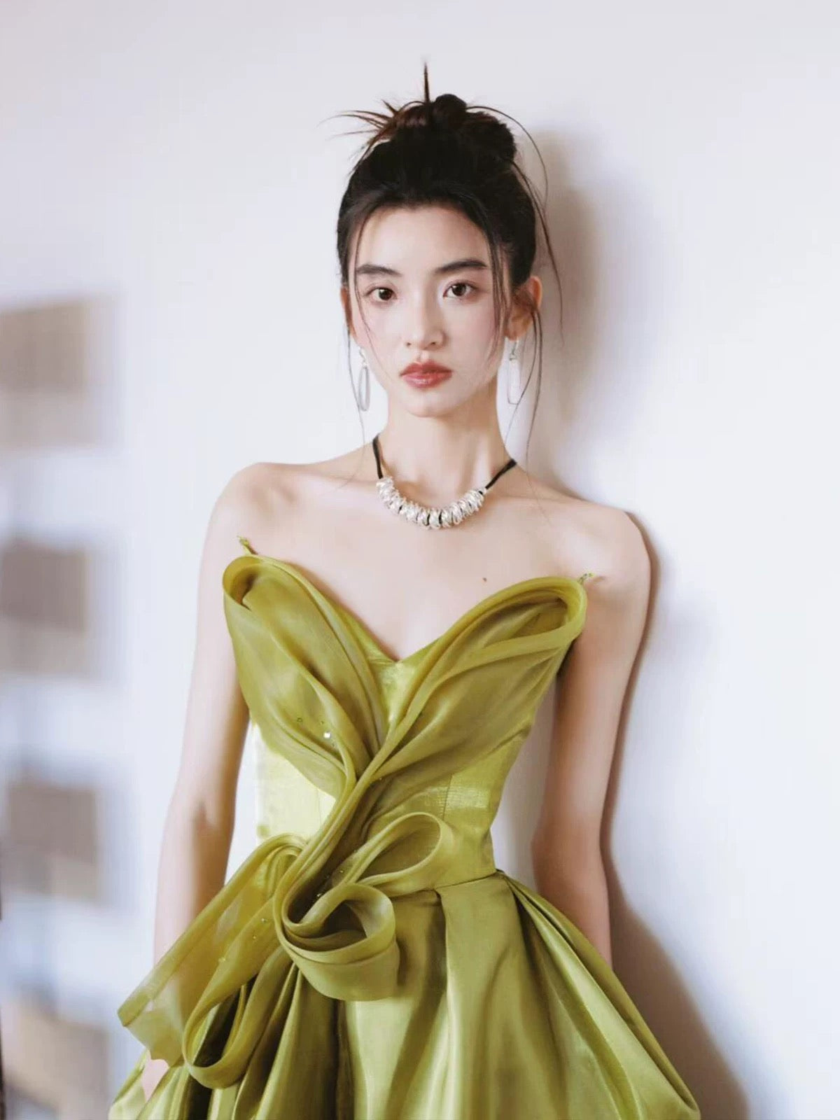 Modest A line Sweetheart Olive Green Organza With Slit Long Prom Evening Dresses Inspo Party Outfits RB5235
