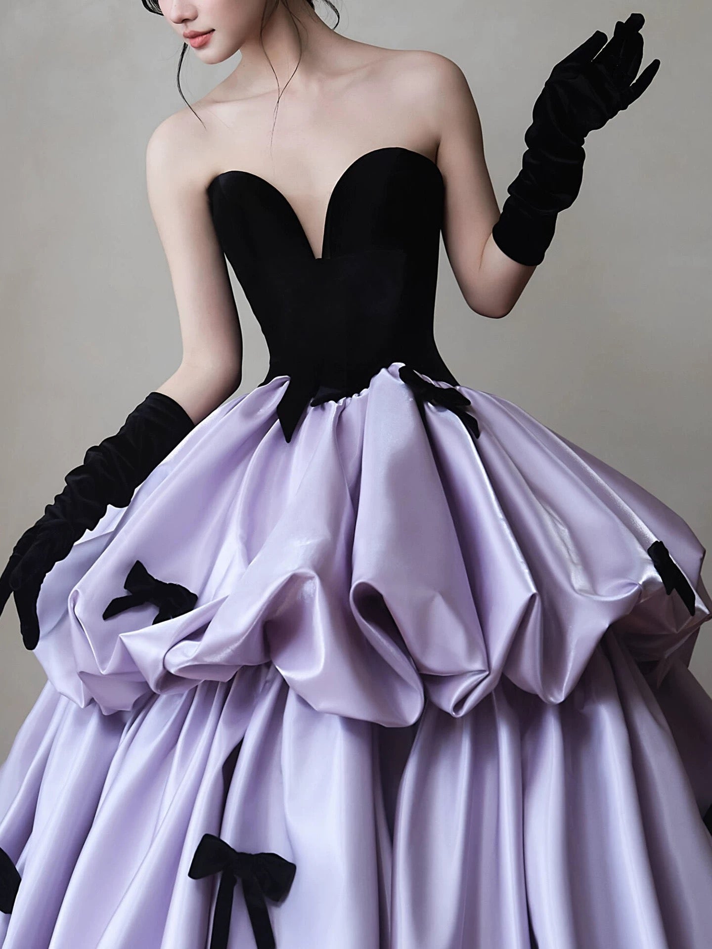 Cute Prom Dress Ball Gown Sweetheart Lilac Satin With Bow Floor Length Quinceanera Dresses Evening Formal Outfits RB5238