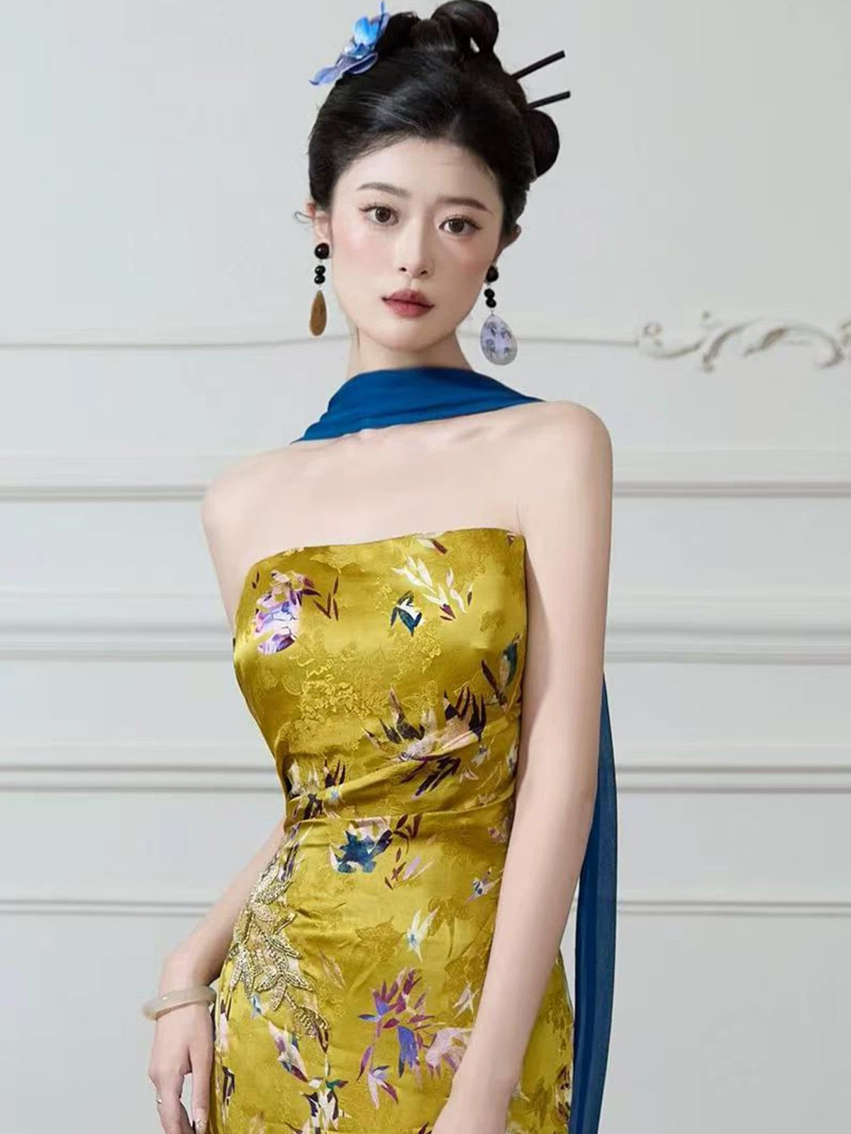 Pretty Women's Mermaid Strapless Gold Satin Maxi Dress Date Night Evening Outfit Semi Formal Prom Dresses RB5241