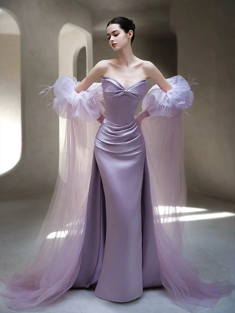 Flamboyant Women's Mermaid Sweetheart Lilac With Scarf Maxi Dress Date Night Evening Outfit Formal Prom Dresses RB5256
