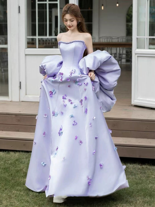 Timeless A Line Strapless Lilac With Cape Date Night Outfits Semi Formal Prom Gown Wedding Guest Dresses RB5301