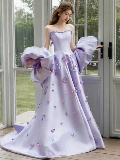 Timeless A Line Strapless Lilac With Cape Date Night Outfits Semi Formal Prom Gown Wedding Guest Dresses RB5301