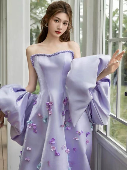Timeless A Line Strapless Lilac With Cape Date Night Outfits Semi Formal Prom Gown Wedding Guest Dresses RB5301