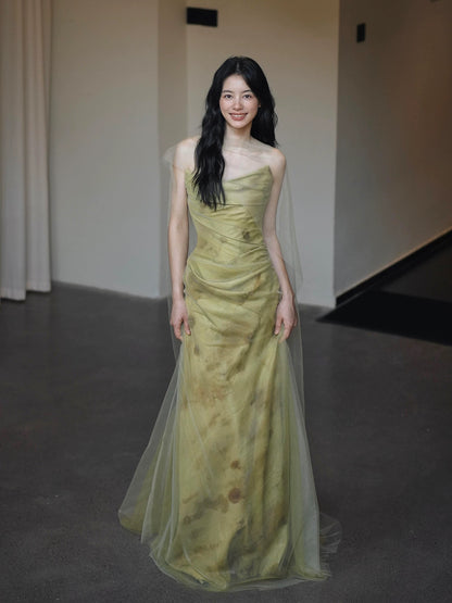 Modest Mermaid Strapless Green Long Date Night Evening Outfit Formal Prom Dresses RB5302