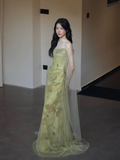 Modest Mermaid Strapless Green Long Date Night Evening Outfit Formal Prom Dresses RB5302