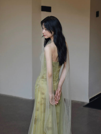 Modest Mermaid Strapless Green Long Date Night Evening Outfit Formal Prom Dresses RB5302