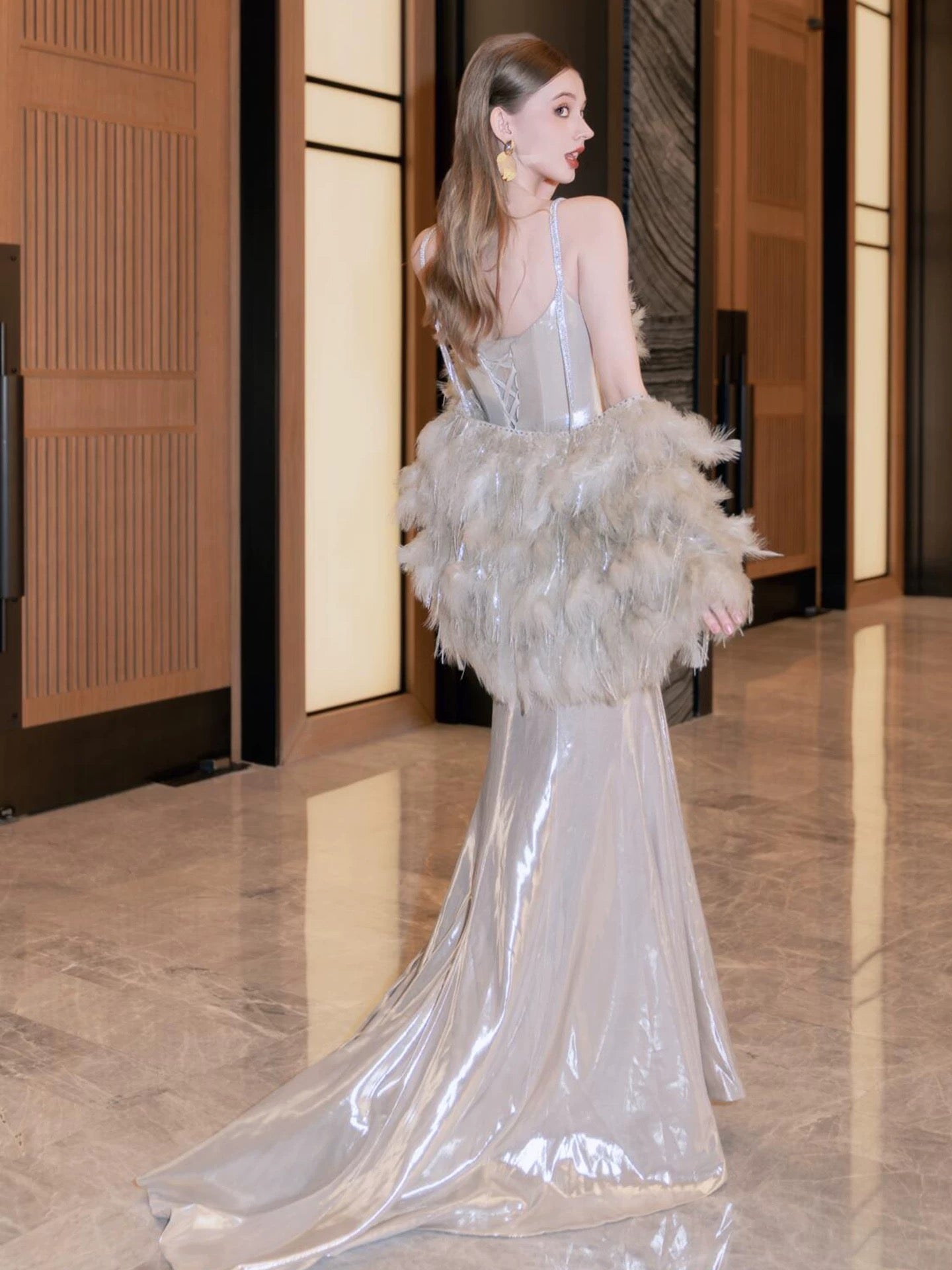 Sexy Mermaid Spaghetti Strap Satin Long Date Night Evening Outfit Formal Prom Dresses RB5309